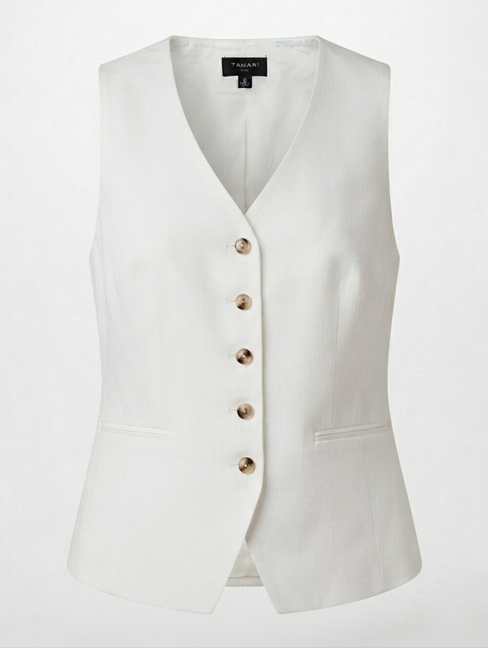 ​NWT Tahari ASL White Button Front Vest Linen Blend Sz.6 Carrier Sleeveless